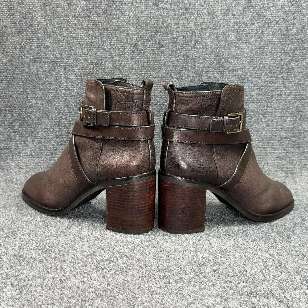 Tory Burch Hastings‎ Ankle Boots Women's Size 9 Brown Leather Cross Strap Heeled